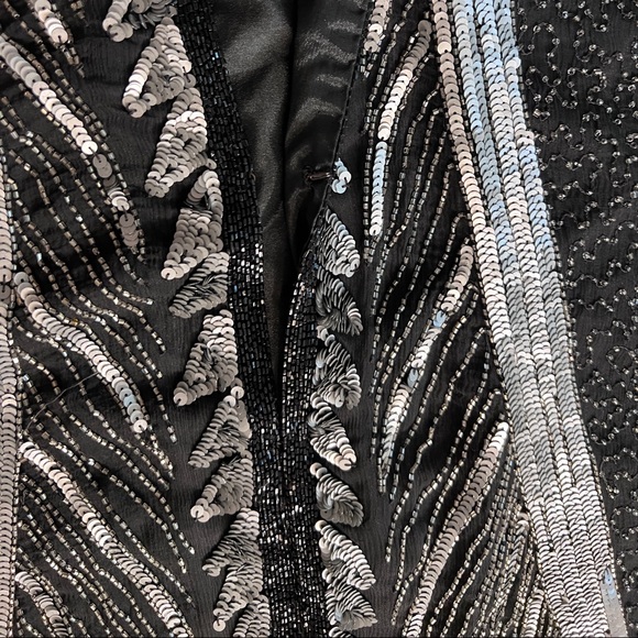 Vintage handmade Silver Beaded Sequined Duster Coat Long Jacket - Picture 4 of 16